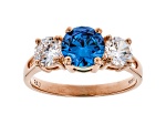 Blue And White Cubic Zirconia 18K Rose Gold Over Sterling Silver Ring 3.48ctw