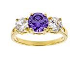 Purple And White Cubic Zirconia 18K Yellow Gold Over Sterling Silver Ring 3.67ctw