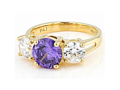 Purple And White Cubic Zirconia 18K Yellow Gold Over Sterling Silver Ring 3.67ctw