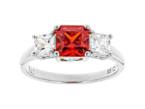 Orange And White Cubic Zirconia Rhodium Over Sterling Silver Ring 2.70ctw