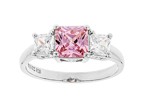 Pink And White Cubic Zirconia Rhodium Over Sterling Silver Ring 2.75ctw