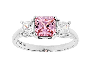 Pink And White Cubic Zirconia Rhodium Over Sterling Silver Ring 2.75ctw