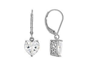 White Cubic Zirconia Rhodium Over Sterling Silver Heart Earrings 5.70ctw
