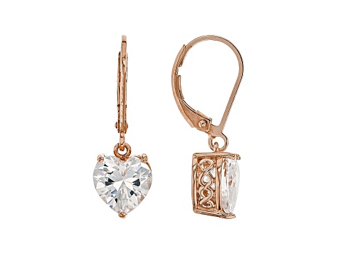 White Cubic Zirconia 18K Rose Gold Over Sterling Silver Heart Earrings 5.70ctw