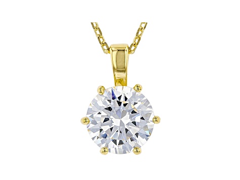 White Cubic Zirconia 18K Yellow Gold Over Sterling Silver Solitaire Pendant With Chain 2.97ctw