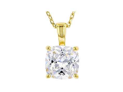 White Cubic Zirconia 18K Yellow Gold Over Sterling Silver Solitaire Pendant With Chain 3.15ctw