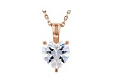 White Cubic Zirconia 18K Rose Gold Over Sterling Silver Heart Pendant With Chain 2.85ctw