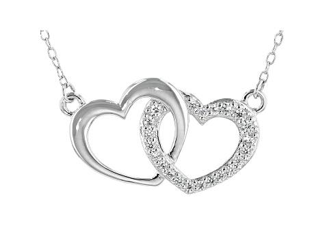 White Cubic Zirconia Rhodium Over Sterling Silver Heart Necklace 0.23ctw