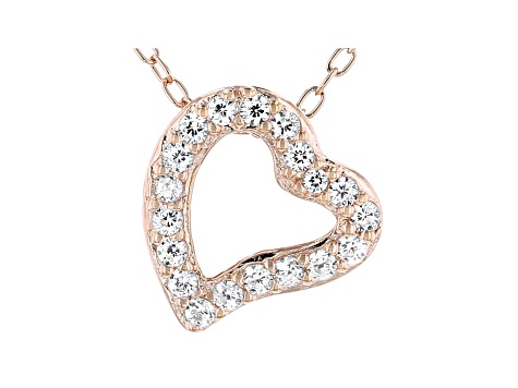 White Cubic Zirconia 18K Rose Gold Over Sterling Silver Heart Pendant With Chain 0.28ctw