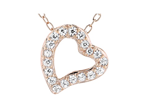 White Cubic Zirconia 18K Rose Gold Over Sterling Silver Heart Pendant With  Chain 0.28ctw