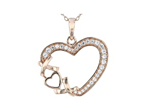 White Cubic Zirconia 18K Rose Gold Over Sterling Silver Heart Pendant With Chain 0.46ctw