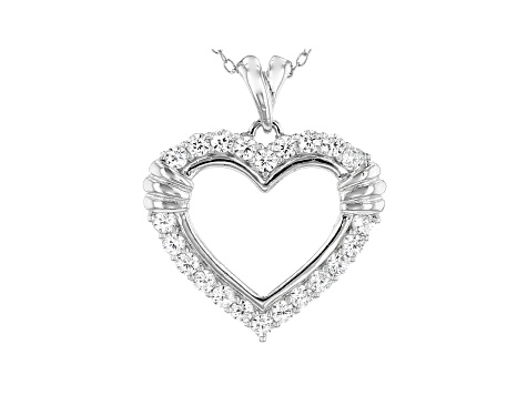 White Cubic Zirconia Rhodium Over Sterling Silver Heart Pendant With Chain 1.28ctw