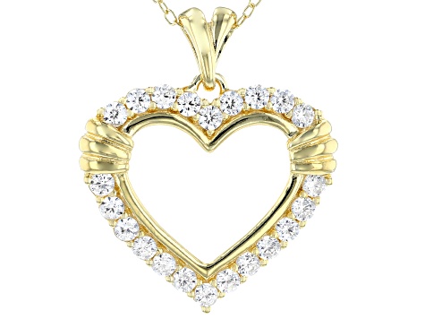 White Cubic Zirconia 18K Yellow Gold Over Sterling Silver Heart Pendant With Chain 1.28ctw