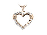 White Cubic Zirconia 18K Rose Gold Over Sterling Silver Heart Pendant With Chain 1.28ctw