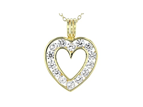 White Cubic Zirconia 18K Yellow Gold Over Sterling Silver Heart Pendant With Chain 2.45ctw