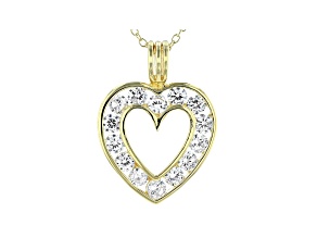 White Cubic Zirconia 18K Yellow Gold Over Sterling Silver Heart Pendant With Chain 2.45ctw