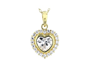 White Cubic Zirconia 18K Yellow Gold Over Sterling Silver Heart Pendant With Chain 2.63ctw