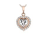 White Cubic Zirconia 18K Rose Gold Over Sterling Silver Heart Pendant With Chain 2.63ctw