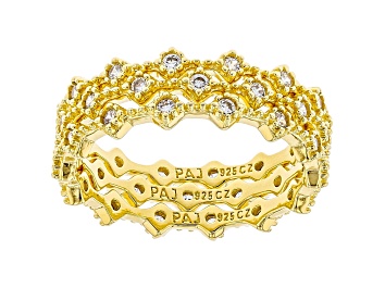 Picture of White Cubic Zirconia 18k Yellow Gold Over Sterling Silver Eternity Band Rings- Set of 3 1.13ctw