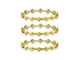 White Cubic Zirconia 18k Yellow Gold Over Sterling Silver Eternity Band Rings- Set of 3 1.13ctw