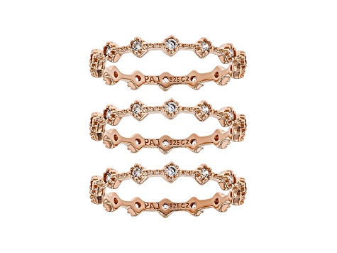 White Cubic Zirconia 18k Rose Gold Over Sterling Silver Eternity Band Rings- Set of 3 1.13ctw