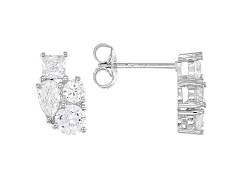 White Cubic Zirconia Rhodium Over Sterling Silver Cluster Earrings 2.28ctw