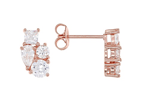 White Cubic Zirconia 18K Rose Gold Over Sterling Silver Cluster Earrings 2.28ctw