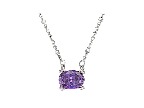Purple Cubic Zirconia Rhodium Over Sterling Silver Station Necklace 1.93ctw
