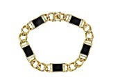 Black Agate And White Cubic Zirconia 18K Yellow Gold Over Silver Mens Bracelet 9.13ctw