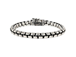 Black And White Cubic Zirconia Rhodium Over Silver Mens Oxidized Bracelet 0.70ctw