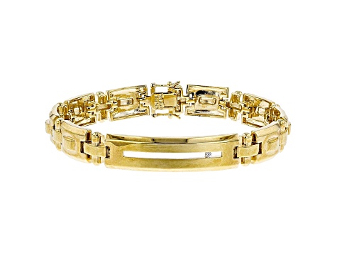 White Cubic Zirconia 18K Yellow Gold Over Sterling Silver Mens Bracelet 0.05ctw