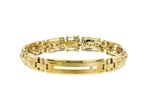 White Cubic Zirconia 18K Yellow Gold Over Sterling Silver Mens Bracelet 0.05ctw