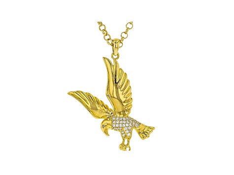 White Cubic Zirconia 18K Yellow Gold Over Sterling Silver Mens Eagle Pendant With Chain 0.53ctw