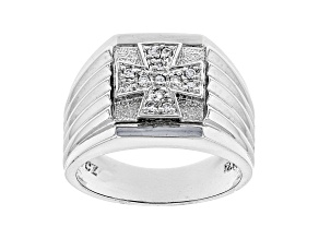 White Cubic Zirconia Rhodium Over Sterling Silver Mens Cross Ring 0.20ctw