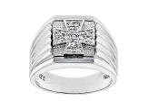 White Cubic Zirconia Rhodium Over Sterling Silver Mens Cross Ring 0.20ctw