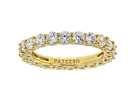 White Cubic Zirconia 18k Yellow Gold Over Sterling Silver Eternity Band Ring 3.96ctw