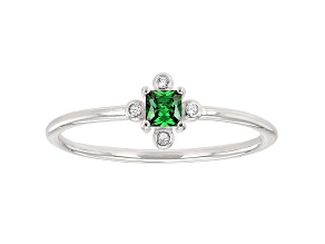 Green And White Cubic Zirconia Rhodium Over Sterling Silver Ring 0.23ctw