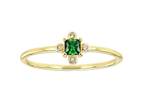 Green And White Cubic Zirconia 18K Yellow Gold Over Sterling Silver Ring 0.23ctw