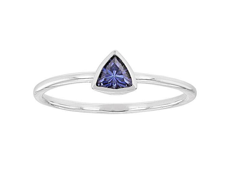 Blue Cubic Zirconia Rhodium Over Sterling Silver Ring 0.34ctw