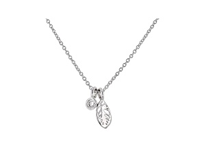 White Cubic Zirconia Rhodium Over Sterling Silver Leaf Pendant With Chain 0.10ctw