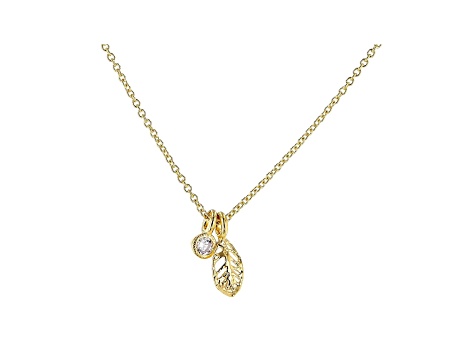 White Cubic Zirconia 18K Yellow Gold Over Sterling Silver Leaf Pendant With Chain 0.10ctw