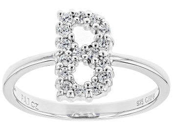 Picture of White Cubic Zirconia Rhodium Over Sterling Silver B Ring 0.43ctw