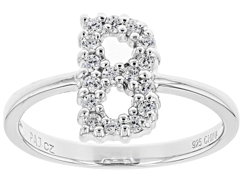 White Cubic Zirconia Rhodium Over Sterling Silver B Ring 0.43ctw