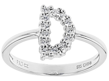 Picture of White Cubic Zirconia Rhodium Over Sterling Silver D Ring 0.35ctw