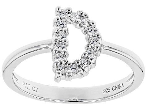 White Cubic Zirconia Rhodium Over Sterling Silver D Ring 0.35ctw