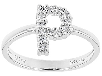 Picture of White Cubic Zirconia Rhodium Over Sterling Silver P Ring 0.35ctw