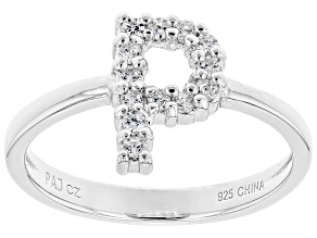 White Cubic Zirconia Rhodium Over Sterling Silver P Ring 0.35ctw