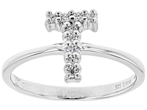White Cubic Zirconia Rhodium Over Sterling Silver T Ring 0.24ctw