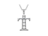 White Cubic Zirconia Rhodium Over Sterling Silver T Pendant With Chain 0.17ctw