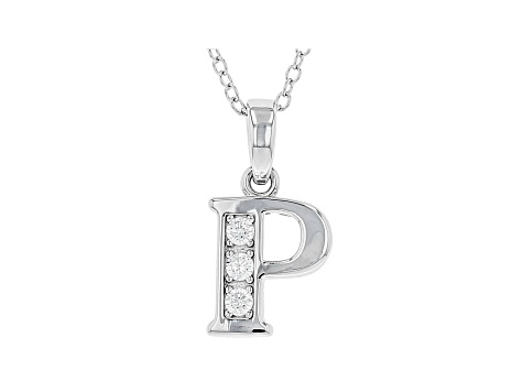 White Cubic Zirconia Rhodium Over Sterling Silver P Pendant With Chain 0.17ctw